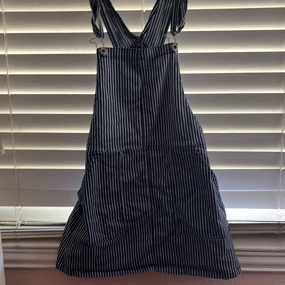 Striped denim overalls dress